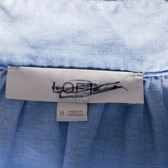 LOFT JEAN BLOUSE WITH PUFFED SLEEVES SIZE MEDIUM - Picture 3 of 13